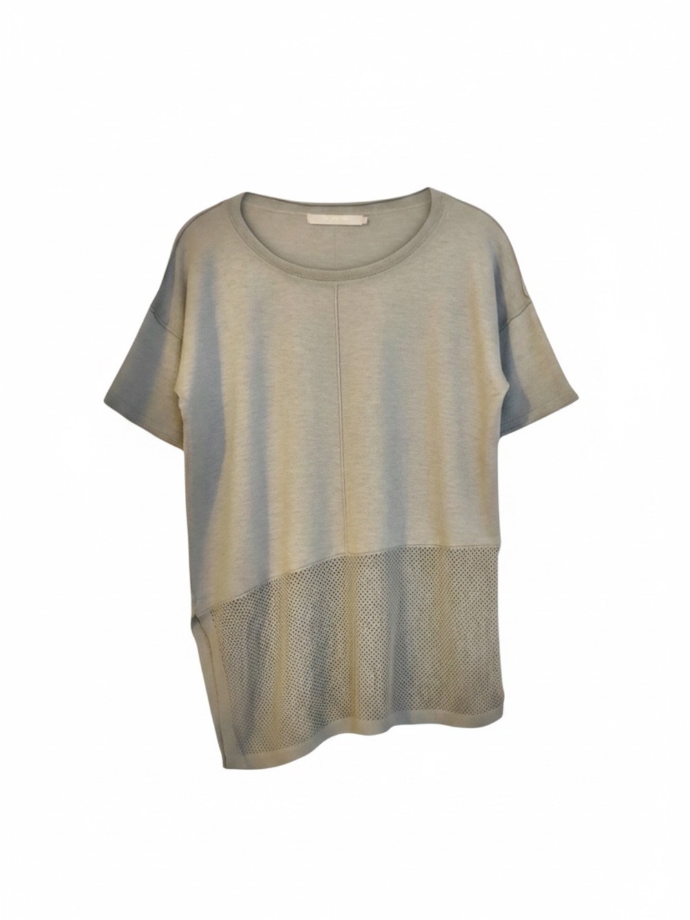 One Grey Day Los Angeles Mesh Hem Short Sleeve Knit Top Gray Size Small